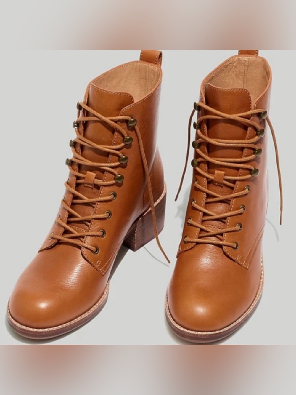 Madewell The Patti Lace-Up Boot Leather in English Saddle Brand New Size 10 - Picture 3 of 7